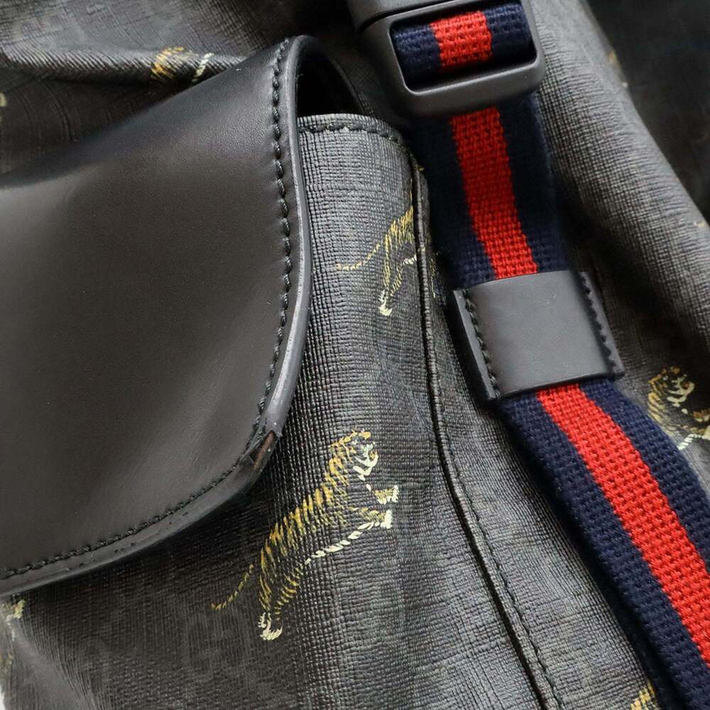 GUCCI Soft GG Supreme Sherry Line Backpack Tiger PVC Leather Black Grey 495563 - Picture 10 of 10